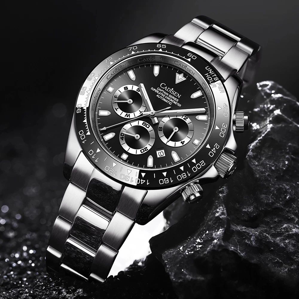 

CADISEN Automatic Machinery Men's Watches Luxury Ceramics Daytona Watch Sport Waterproof Wristwatch Mens Clock 2021 New Design