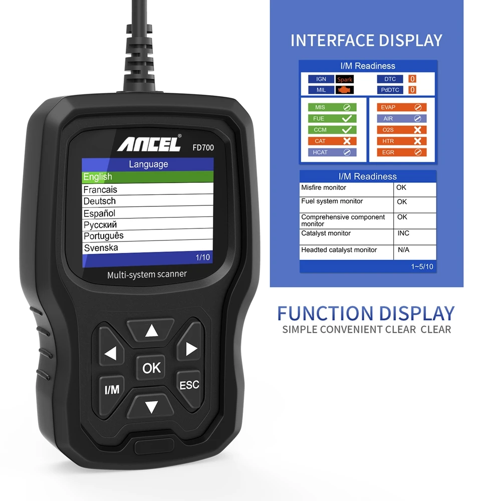 Автомобильный сканер Ancel FD700 OBD2 полная система EPB BMS и т. д. многоязычный