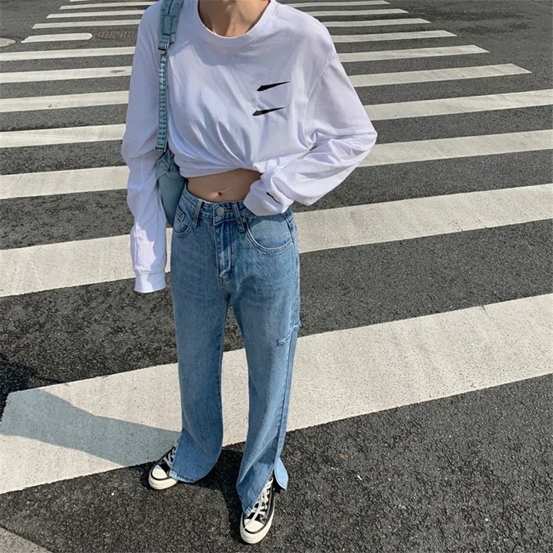 WICCON весенние тонкие корейские напольные брюки ковбойские 2021 раздельные женские