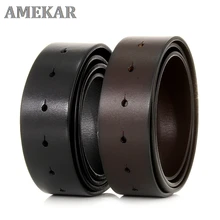 Pure Cowhide Belt Strap 3.3CM 3.8cm No Buckle Genuine Leather Belts With Round Holes High Quality wi