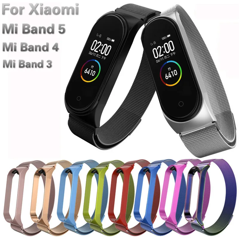 Магнитный металлический ремешок Milanese для Xiaomi Mi Band 5 4 3 браслет из нержавеющей