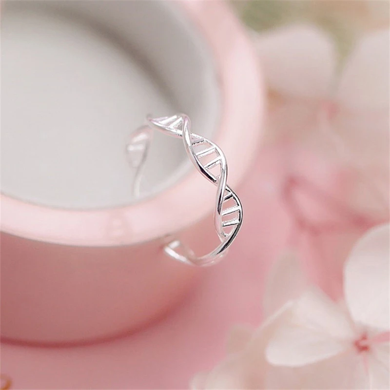 Женское серебряное кольцо с Двойной спиралью DNA регулируемое ювелирное изделие