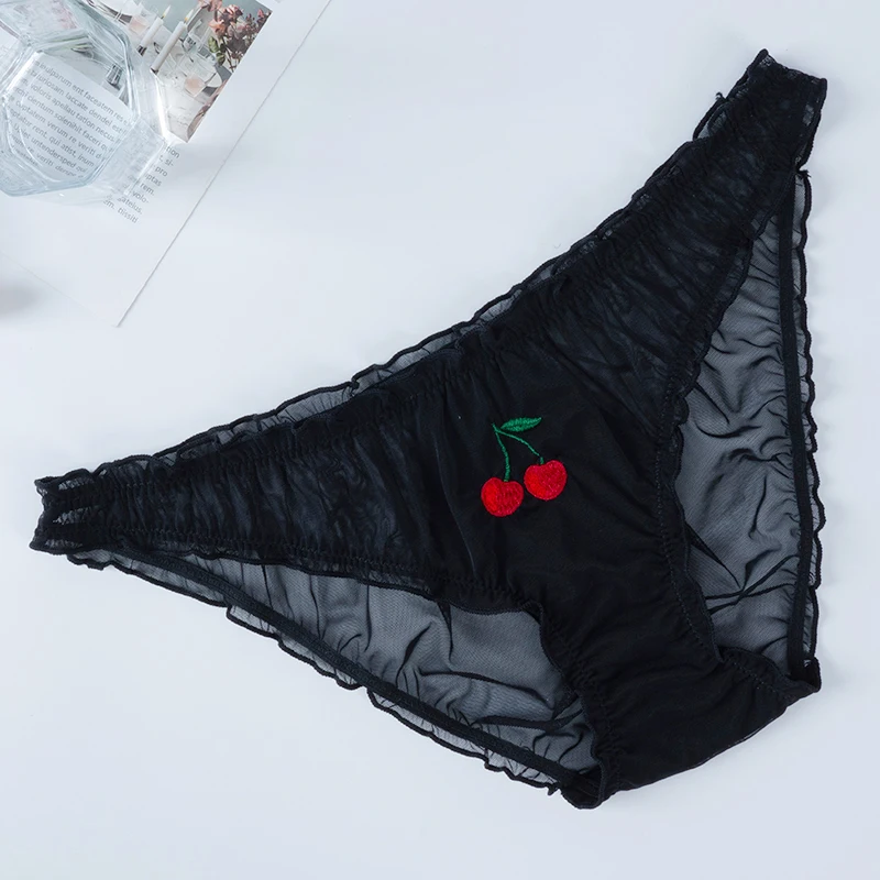 

Women Sexy Lace Lingerie Temptation Low waist Panties Female Transparent Fruit Embroidery Briefs Sweet Girls Underpants