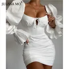 Женское облегающее платье JULISSA MO, элегантное белое платье с пышными рукавами, открытой спиной и рюшами, летнее Короткое Платье Для вечевечерние, 2020