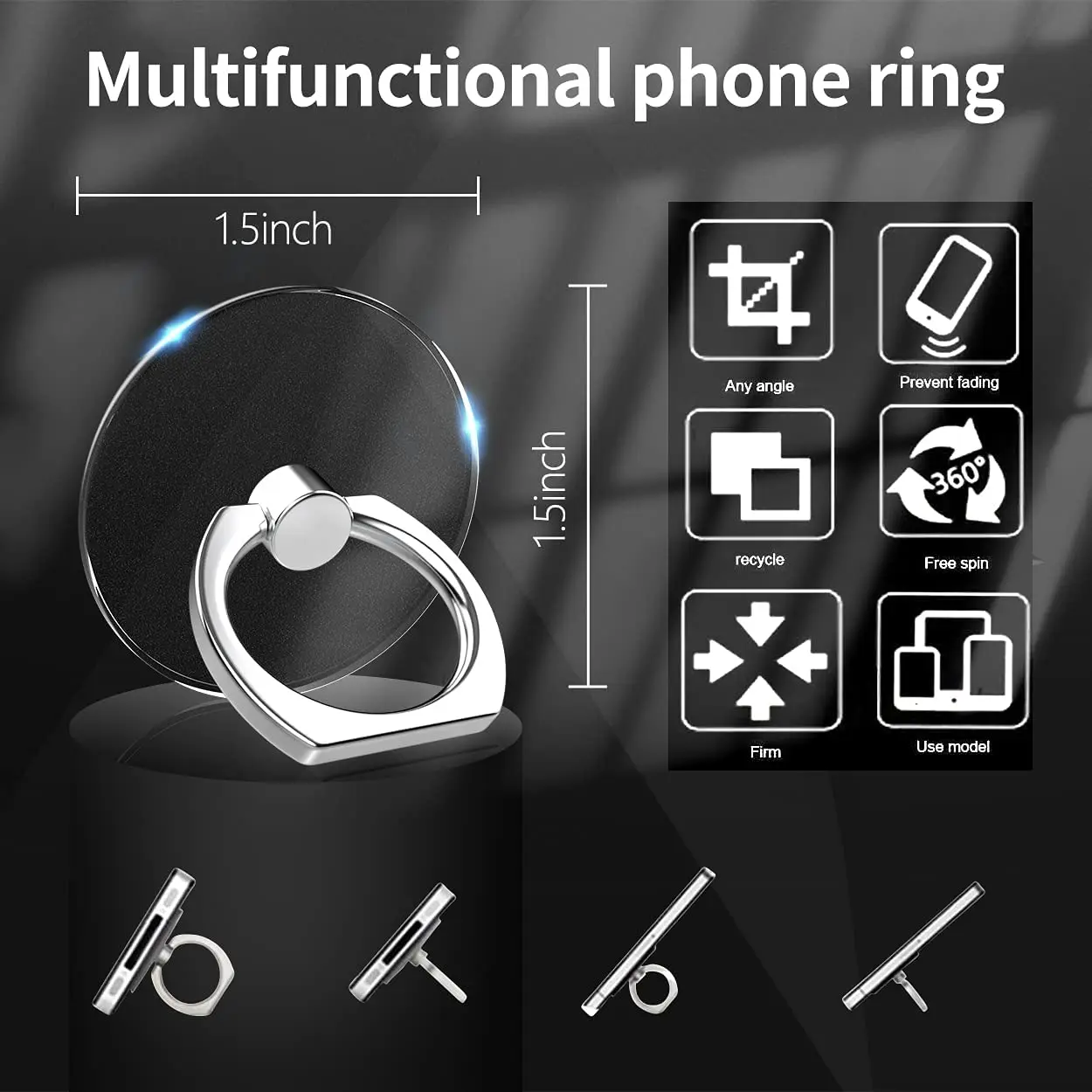 Transparent  Cell Phone Ring Holder Stand 360° Degree Rotation Clear Finger Grip Kickstand Compatible iPhones or Phone Case