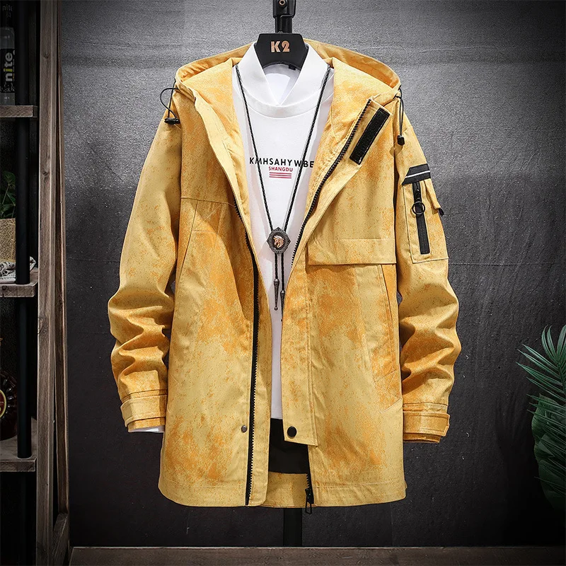 Куртка мужская средней длины модная ветровка в Корейском стиле Повседневная