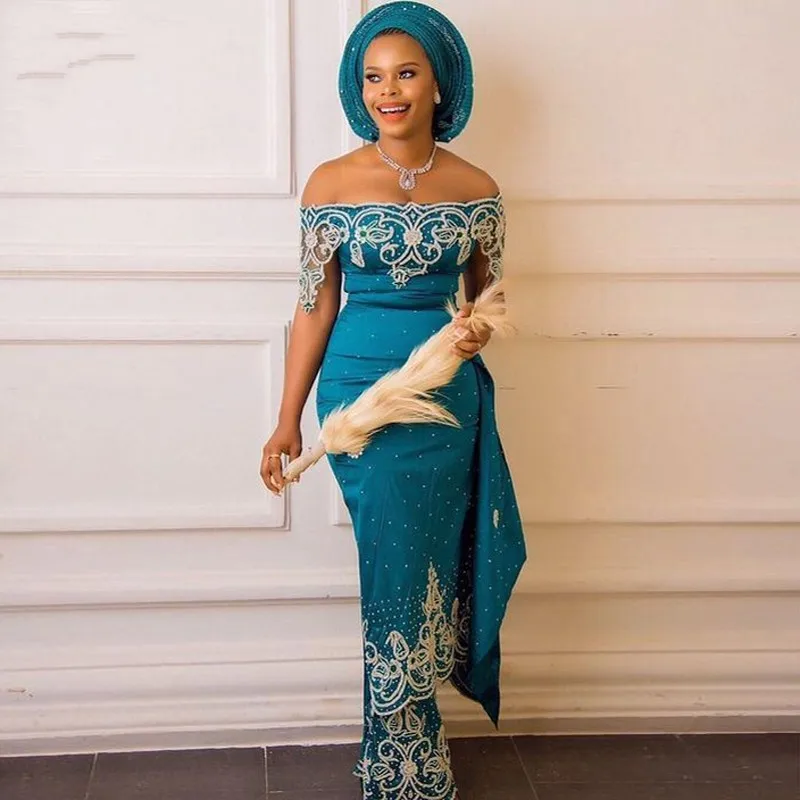 

African Prom Dresses Appliques Beading Evening Dress vestido de festa longo 2021 Elegant Long Prom Dresses Off Shoulder