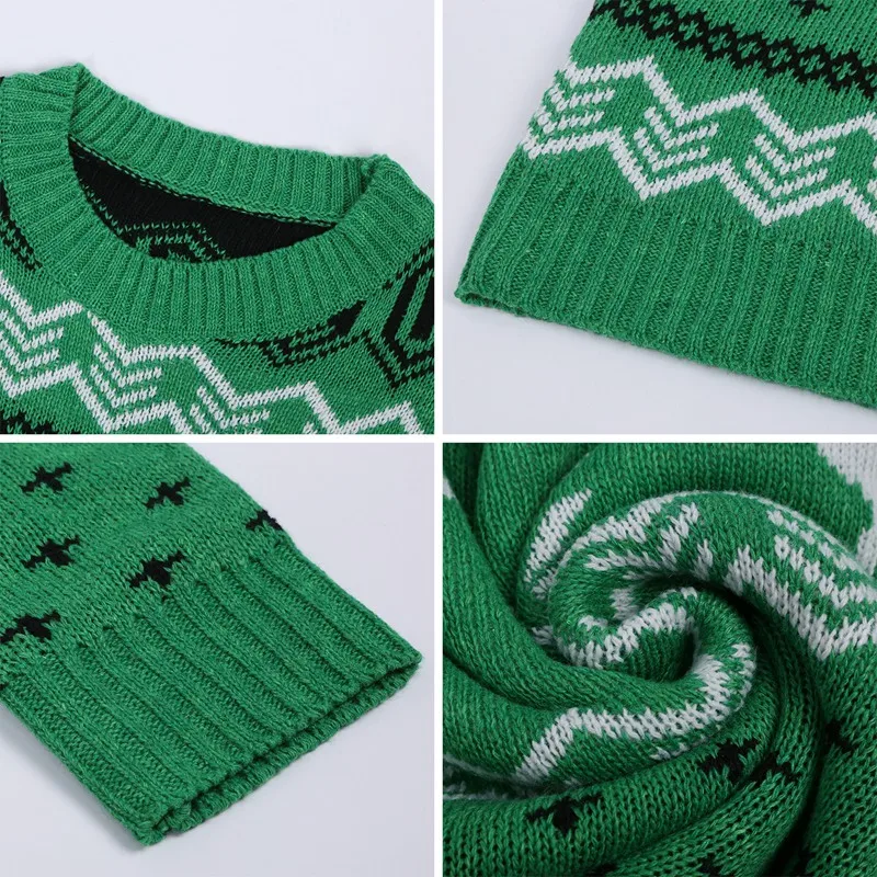 

Snowflake Fawn Jacquard Long Sleeve Pullover Women's Fashion Casual Knitted Sweaters Tops Autumn Winter