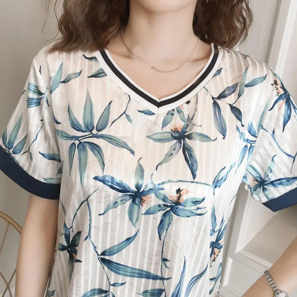 Новинка 2019 года женская ночная рубашка пижама с коротким рукавом и принтом