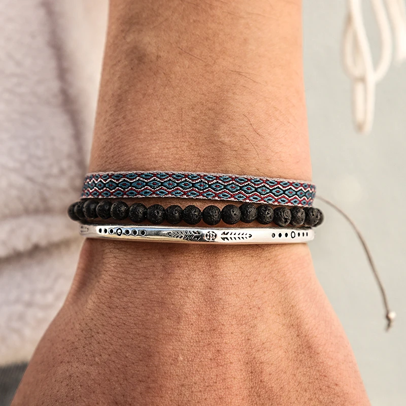 

Браслет из серебра 925 пробы с черными лавовыми камнями, 3 шт./компл.