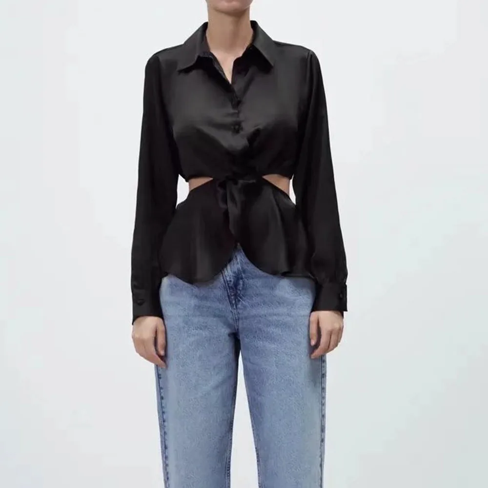 

Блузка Женская атласная с длинным рукавом, в винтажном стиле