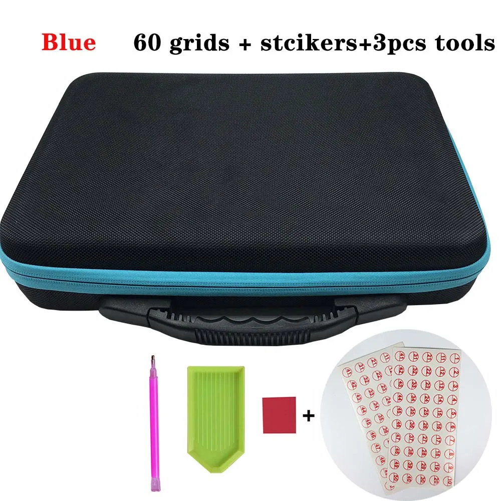 blue-sticker-tools Новинка, аксессуары для алмазной живописи, чехол для переноски, контейнер для хранения, коробка для хранения 60 бутылок, ручная сумка с бриллиантовым рисунком, инструменты - Цвет: blue-sticker-tools
