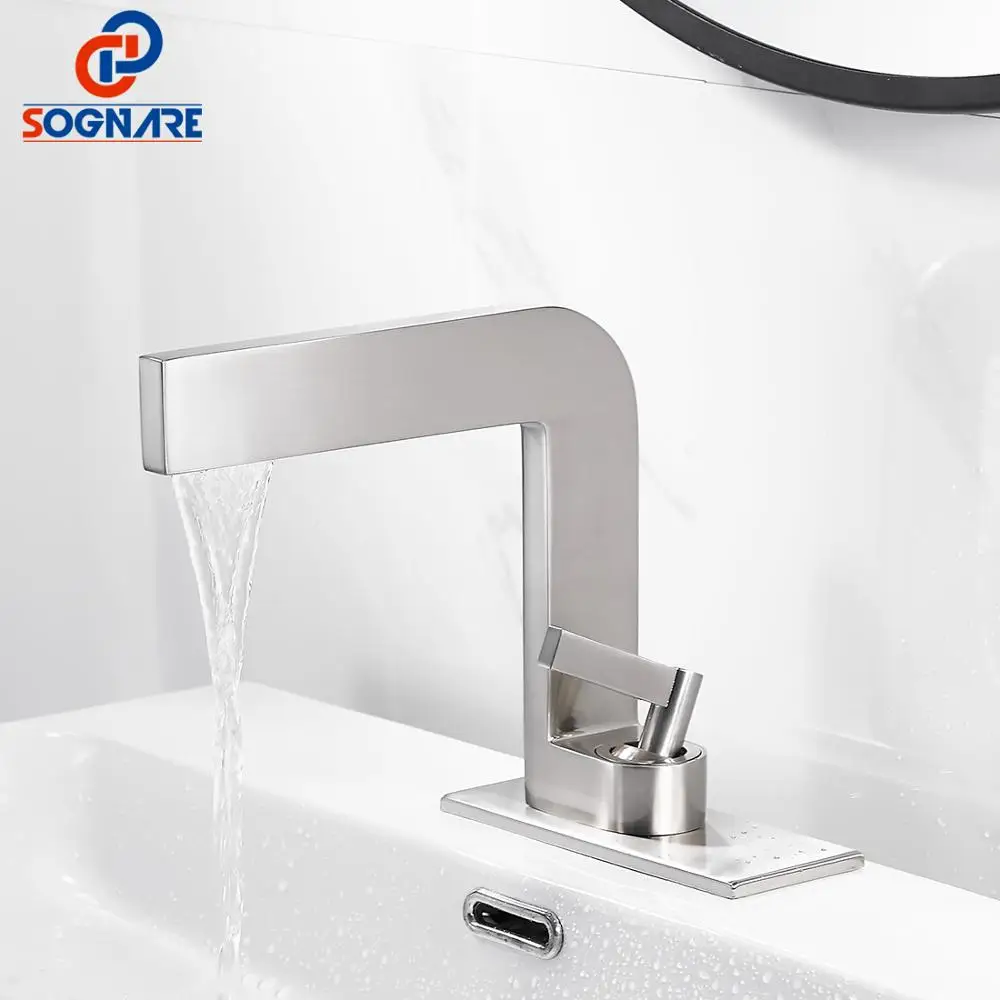 

SOGANRE Basin Faucet Bathroom Sink Faucet Single Handle Hole Brushed Nickel Faucet Basin Taps Deck Wash Hot Cold Mixer Tap Crane