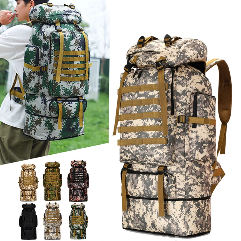 

Большой водонепроницаемый военный тактический рюкзак 100 л, камуфляжная дорожная сумка для активного отдыха, походов, скалолазания, кемпинг...