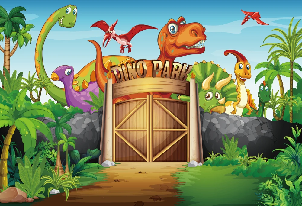 

Cartoon Dinosaur Background Kids Birthday Party Photography Backdrop Dino Park Banner Portrait Baby Posters Photo Studio Props