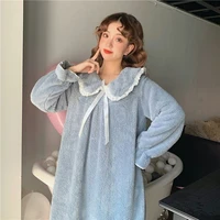 autumn and winter new cute and sweet one piece pajamas loose plus velvet thick thick warm home clothes coral velvet pajamas