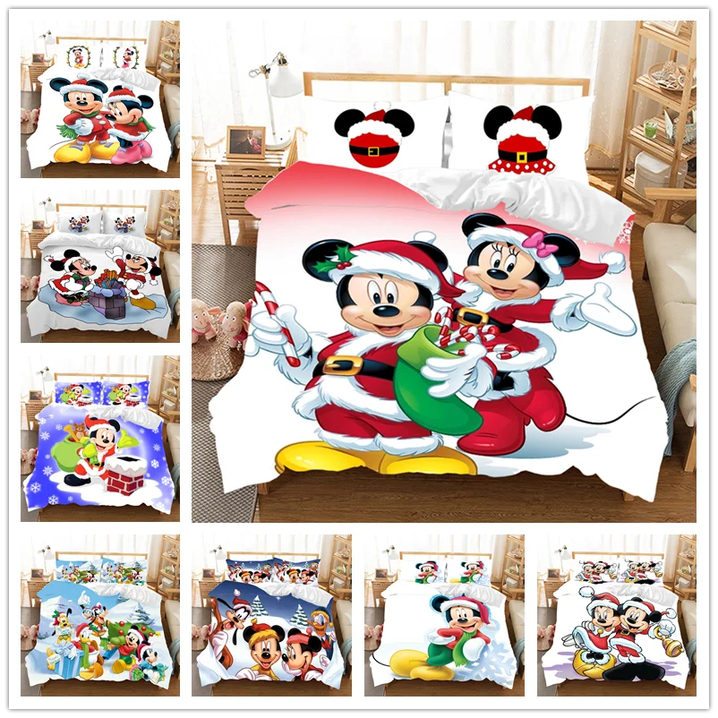 

Cartoon 3D Mickey Minnie Christmas Bedding Set Duvet Cover Children Bed Set Queen King Size Gift