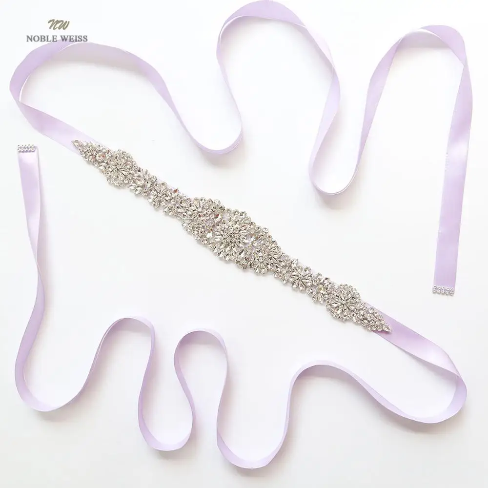 light purple Хрустальный свадебный пояс серебряный стразы атласный пояс невесты для свадебного платья аксессуары - Цвет: light purple