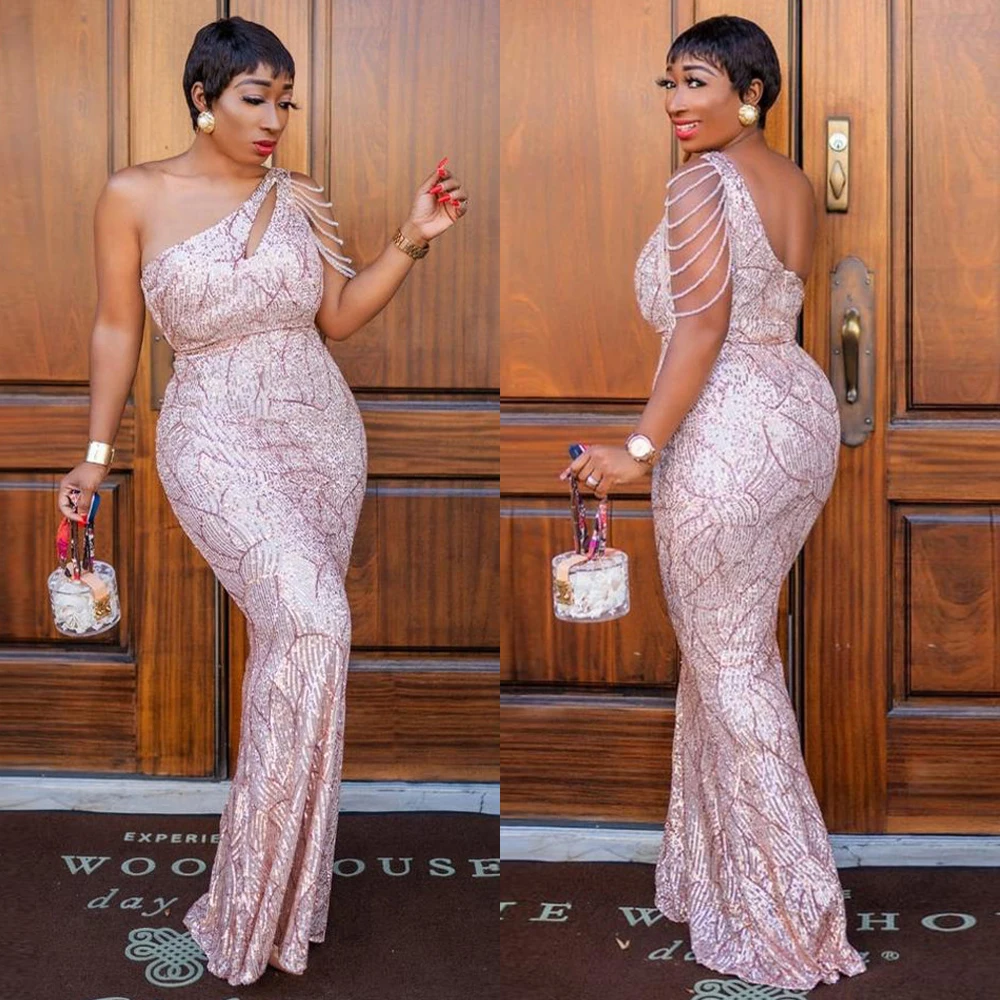 

MD One Shoulder Bodycon Sexy Women Sequin Dress Dinner Party Luxury Gowns 2021 Autumn Winter Christmas Clothing Ankara Boubou
