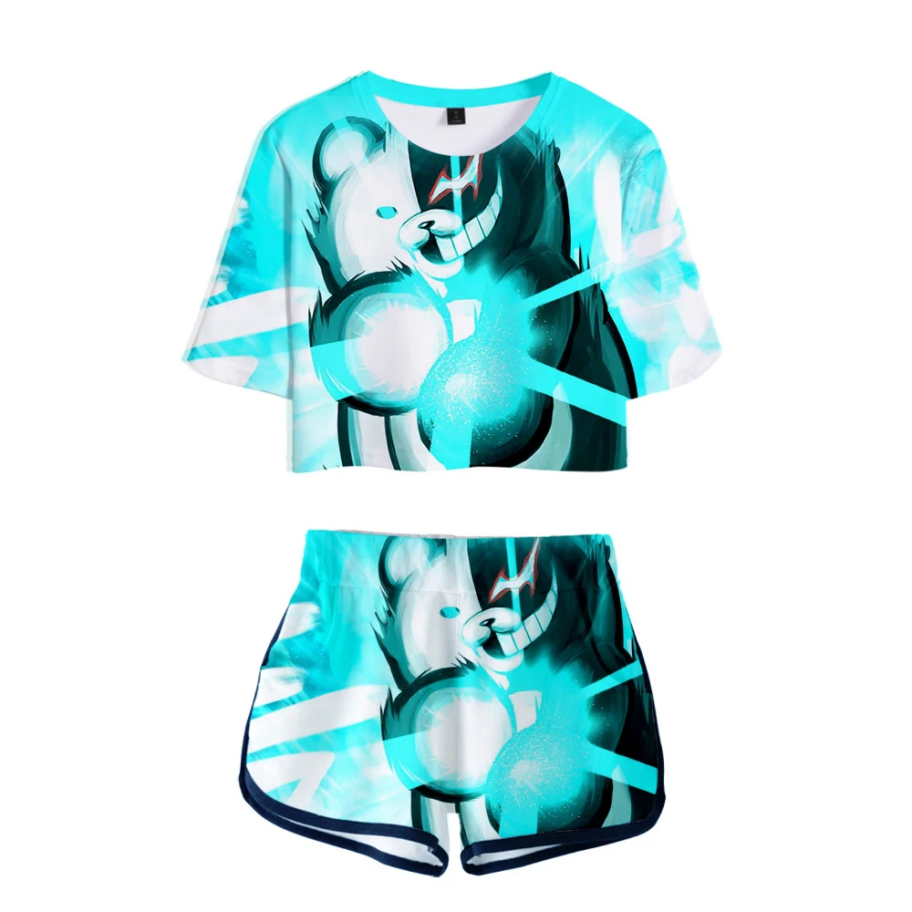 

Anime Danganronpa Monokuma Cosplay Costumes 3D Two Piece Sets Women Sexy Shorts and TShirt Streetwear Funny Tracksuit