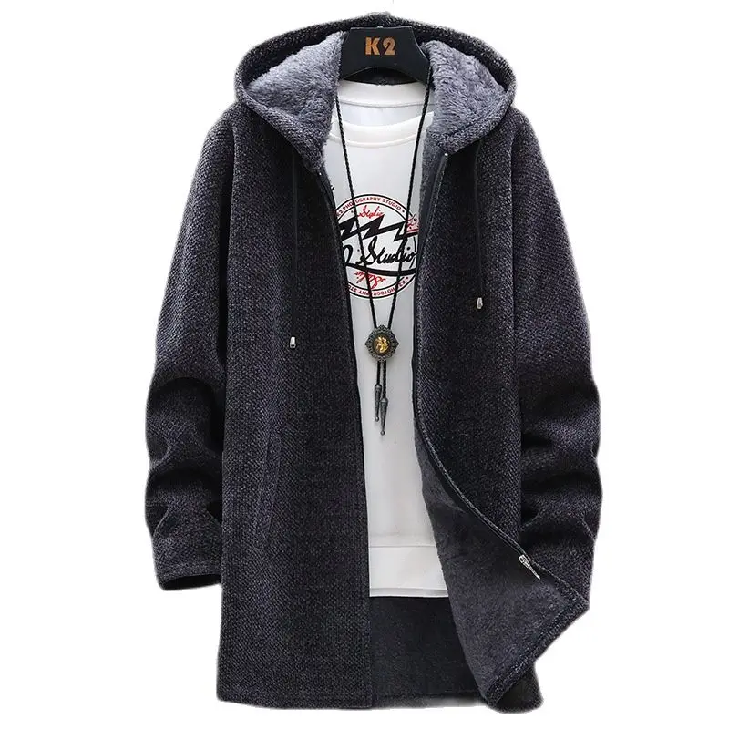

M.Y.FANTASY 2021 Winter Fleece Cardigan Men Thick Hooded Sweaters Coats Mens Warm Knitted Sweater Jackets Causal Hoodie Cardigan