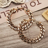 s1414 fashion jewelry chain earrings vintage exaggerated gold alloy chain hoop earrings