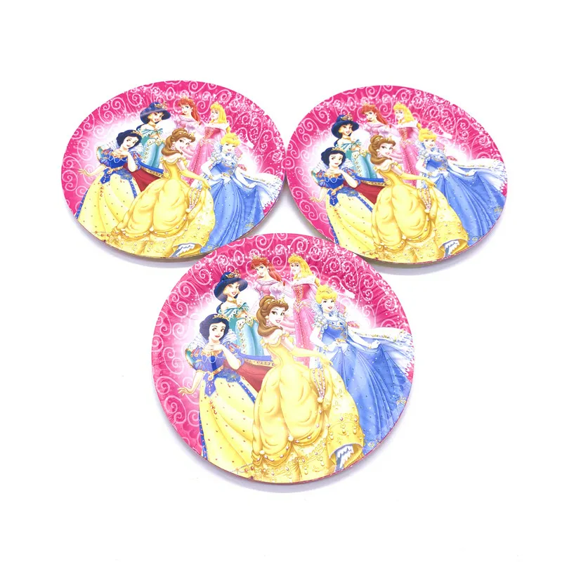 Plates-10Pcs Шесть принцесс Белль Аврора ребенок девочка прекрасный день рождения пакет события вечерние Рапунцель чашки пластины маска ребенок душ одноразовые наборы посуды - Цвет: Plates-10Pcs