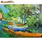 Краска RUOPOTY с рамкой по номерам, дерево и озеро, DIY Краска по номерам, пейзаж сделай сам, нулевая основа на холсте, украшение для дома, ремесла 40*50