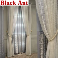 luxury nordic embossed leaf curtains for living room grey sheer voile match hollow out geometric window screen cortinas x827f