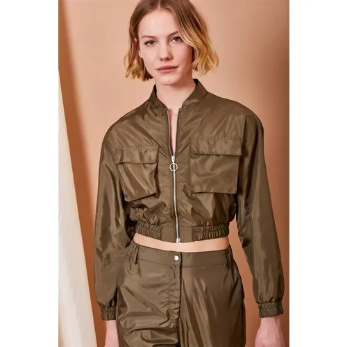 

Never More Zipper Short Jacket Khaki