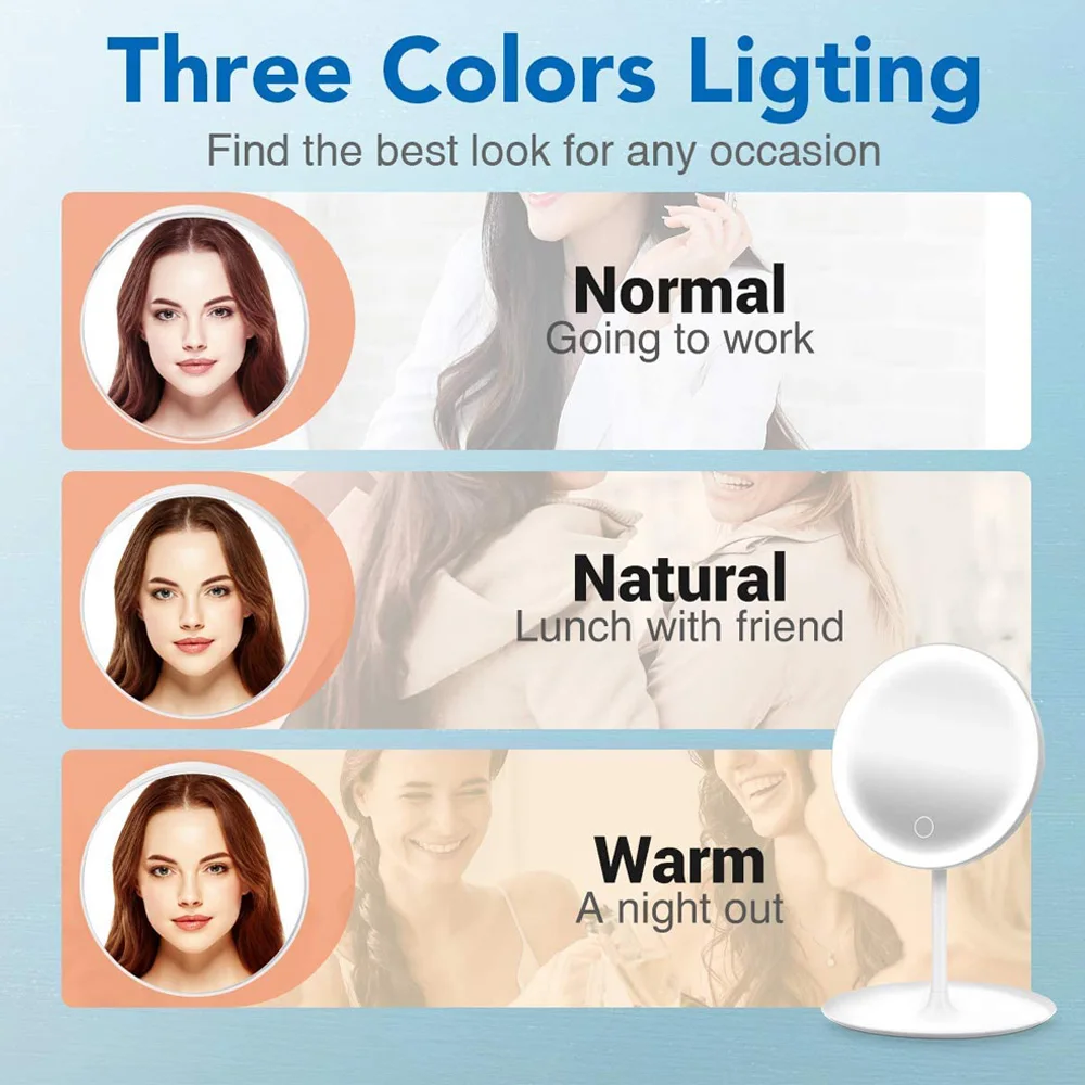 

Led Light Makeup Mirror 3 Color LED Face Mirror Storage Adjustable Touch Dimmer USB Led Vanity Mirror Table Desk Cosmetic Mirror