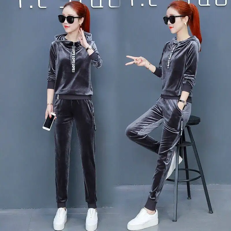 Новый комплект из 2 предметов бархатные женские толстовки и брюки одежды Теплый