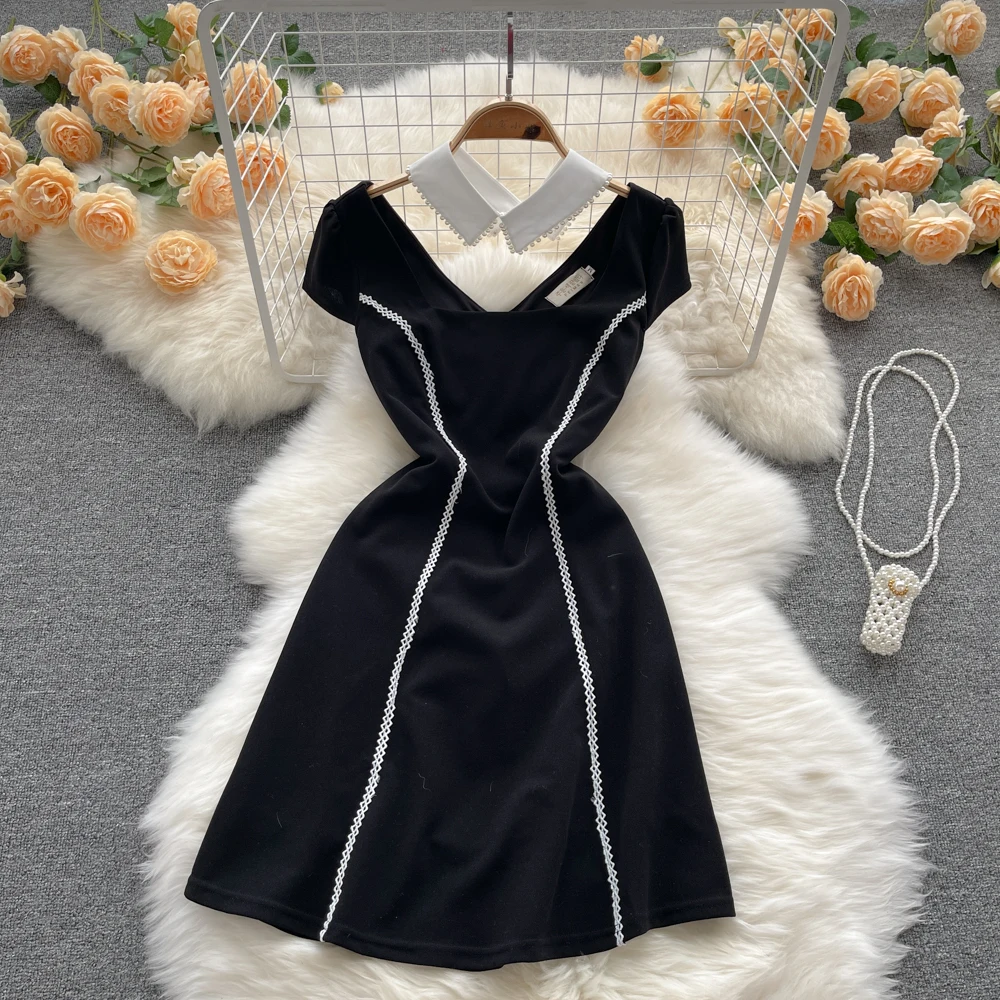 

B637 Women New Fashion Square Collar Low-cut Waist Short A-line Dress Sexy Vintage Vestidos De Mujer
