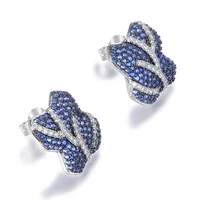 womens earring real 925 sterling silver blue cubic zircon original handmade fine jewelry plum flower stud earrings for women
