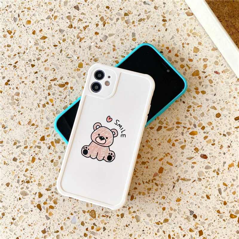 

New Cute Bear Soft Silicone Cover For iPhone 11 12 Pro XS Max XR X 7 8 Plus Side Pattern Case for iPhone 12 Mini Phone Case #E0