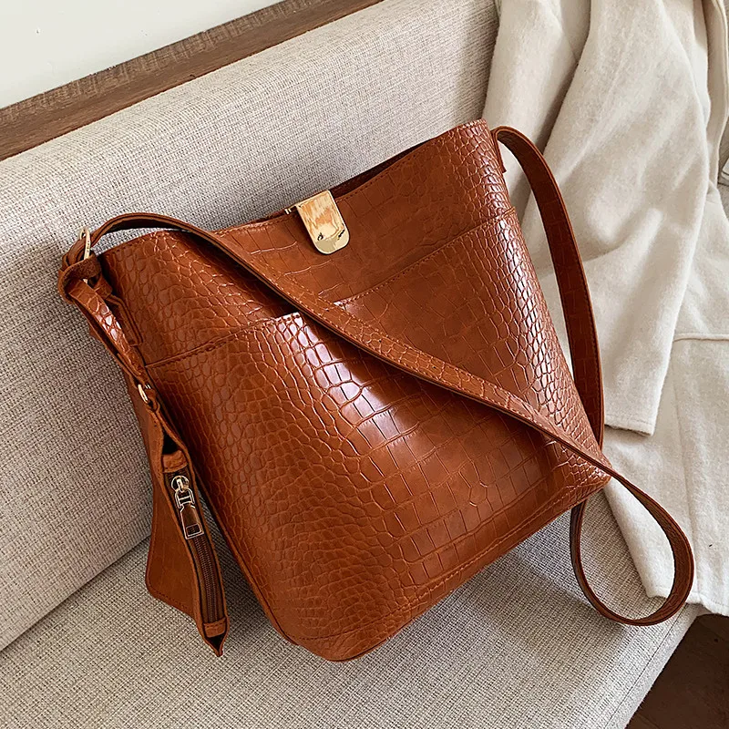 

Vintage Alligator Bucket Shoulder bag women purses and handbags PU Leather Composite Bags Fashion Crocodile Women's Totes 2Pcs