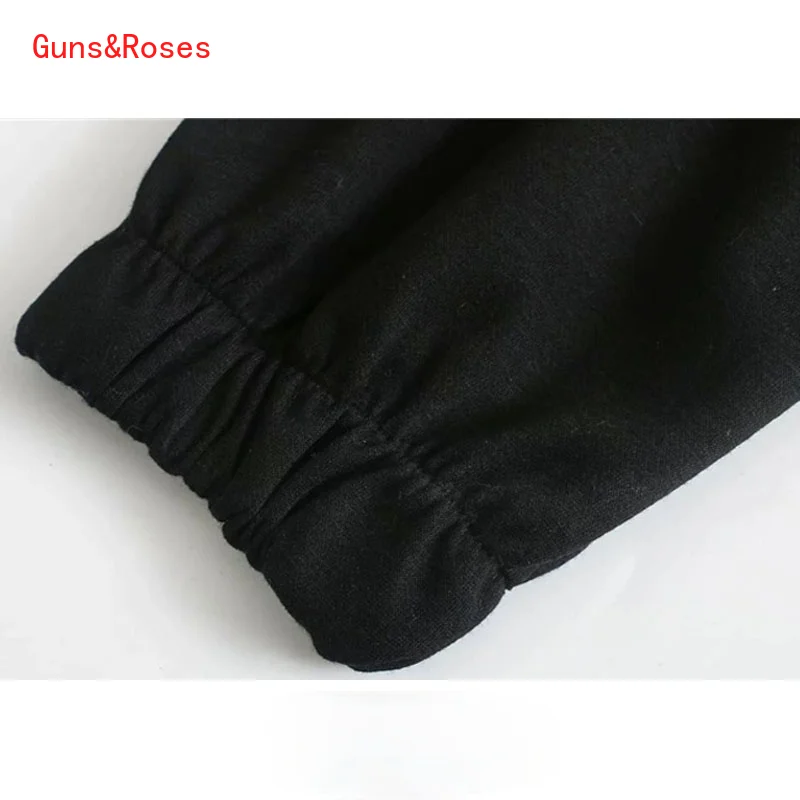 

Women Chic Fashion Side Pockets Cargo Pants Vintage High Elastic Waist With Drawstring Female Ankle Trousers Mujer