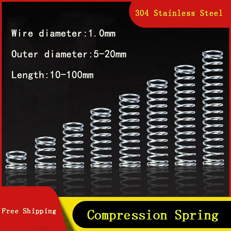 304 Stainless Steel Compression Spring SUS Compressed Wire Diameter 1.0mm Y-Type Rotor Return 10PCS | Обустройство дома