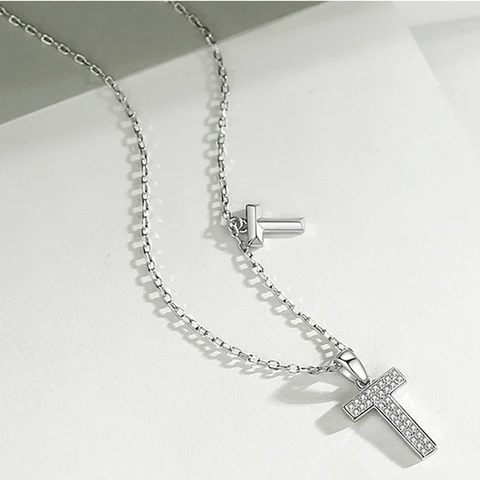 Женское прямоугольное ожерелье NK087, серебро 925 пробы с кулоном-крестом из циркония