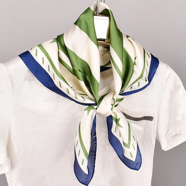 Весенняя двухцветная шелковая сатиновая квадратная лента для волос хиджаб