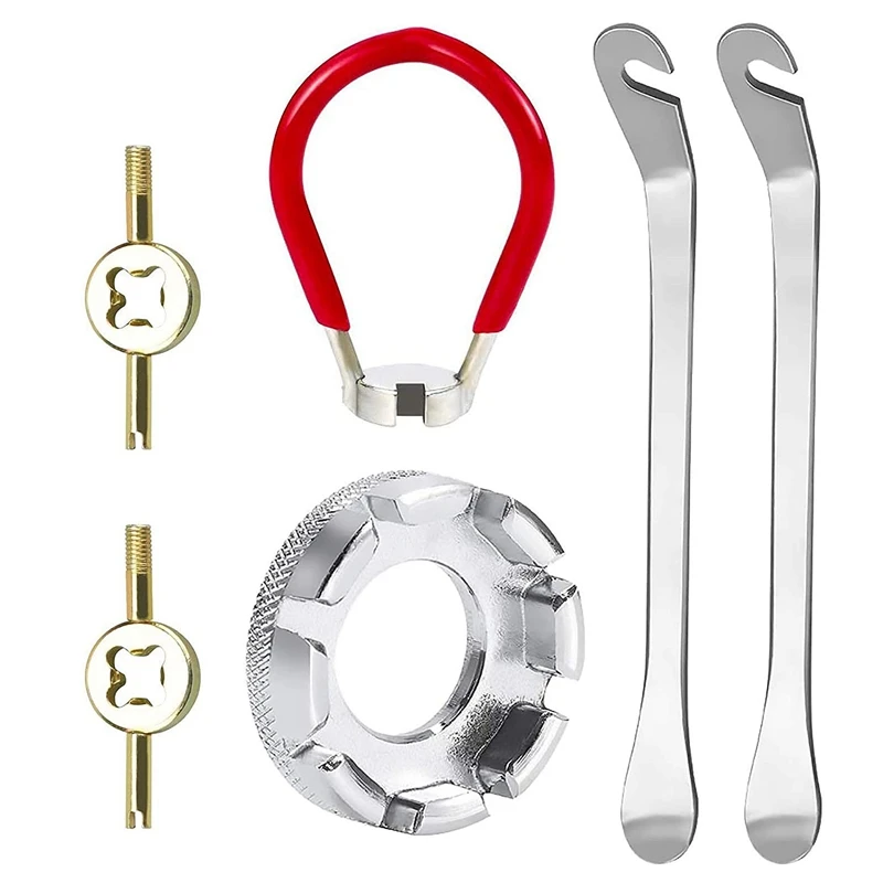

6 Pcs Bike Spoke Wrench Kit, Bicycle Spoke Tool Bike Tyre Lever Valve Remover Forged Steel, Bike Wheel Spokes Key
