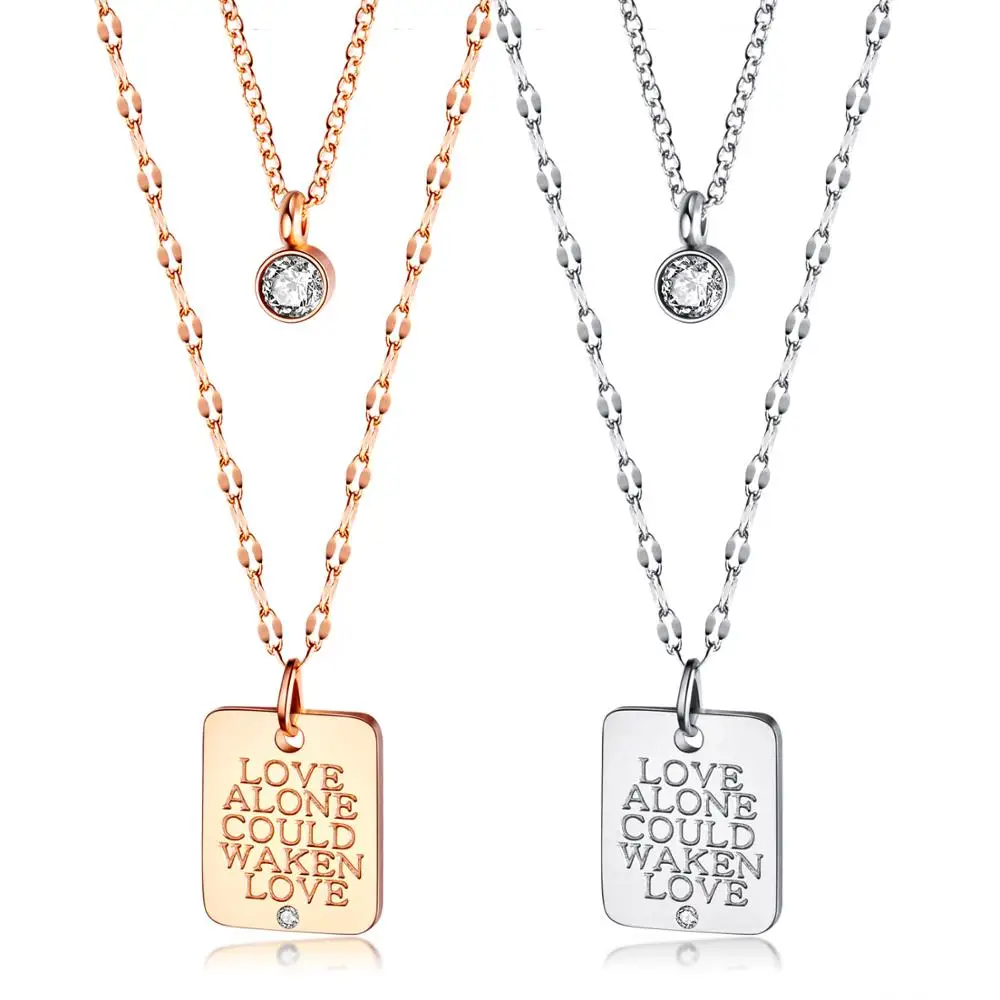 

Stainless Steel Jewelry 2 Layers Rhinestones Square Shape Necklace Rose Gold Color Chain New Year Gift
