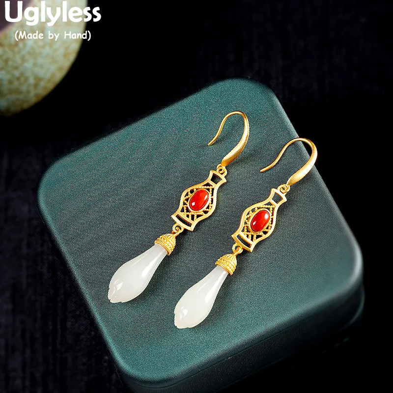 

Uglyless Flowers Bottles Exotic Vase Earrings for Women Nature Agate Jade Magnolia Floral Earring Real 925 Silver Brincos Bijoux