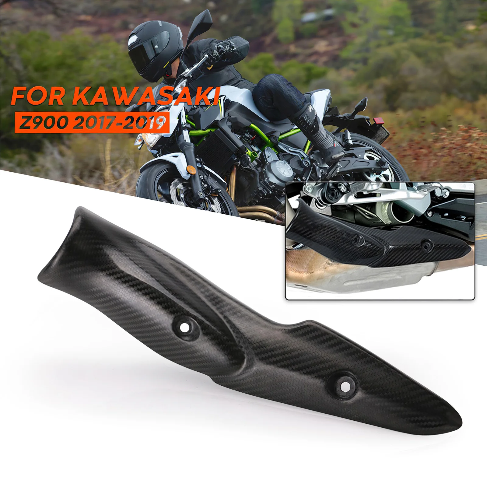 

For Kawasaki Z900 2017 2018 2019 2020 Motorcycle Exhaust Chain Link Carbon Fiber Heat Shield Protective Cover Anti-Scald Shell