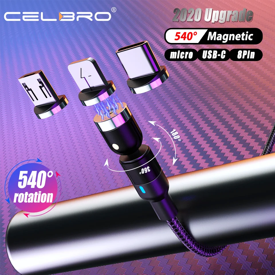 Магнитный кабель с поворотом на 540 ° 3 А Usb Type-C зарядный многомагнитный шнур для