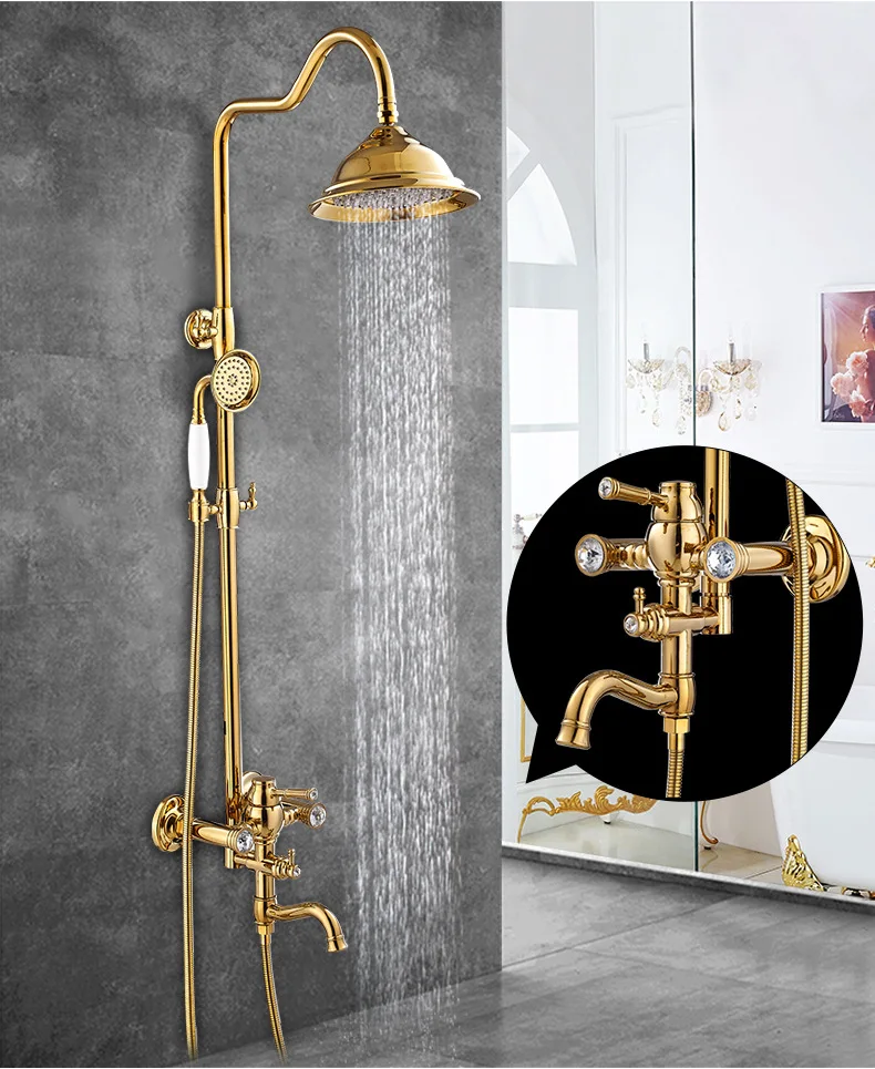 

Shower Faucets Wall Mounted Thermostatic Shower Mixer Tap Antique Brass Dual Handle With Slide Bar Shower For Bathroom AST9507