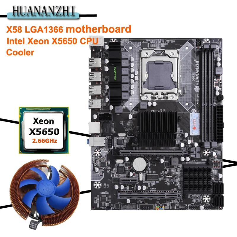 HUANANZHI X58 LGA 1366 материнская плата Процессор Комплект ЦП Xeon E5 X5650 2 66 ГГц с кулер