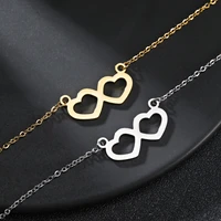 ywshk stainless steel two heart lover pendant necklace party gift bijoux edge polished for women girls fashion jewelry wholesale