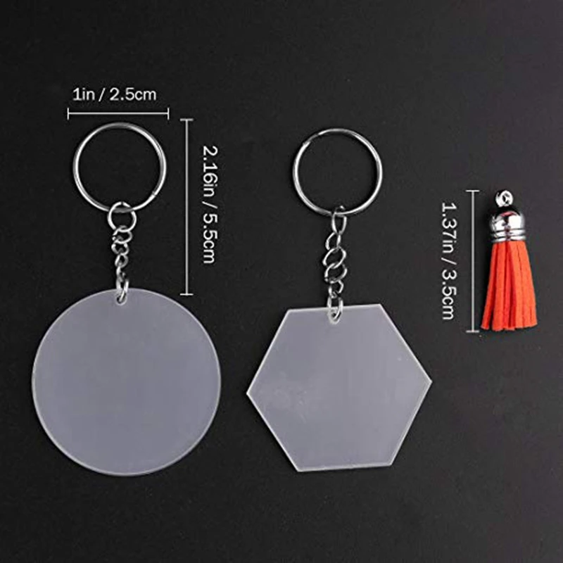 

40PCS Clear Round and Hexagon Acrylic Keychain Blanks With 24 Pieces Colored Tassel Pendant for DIY Crafts and Projects