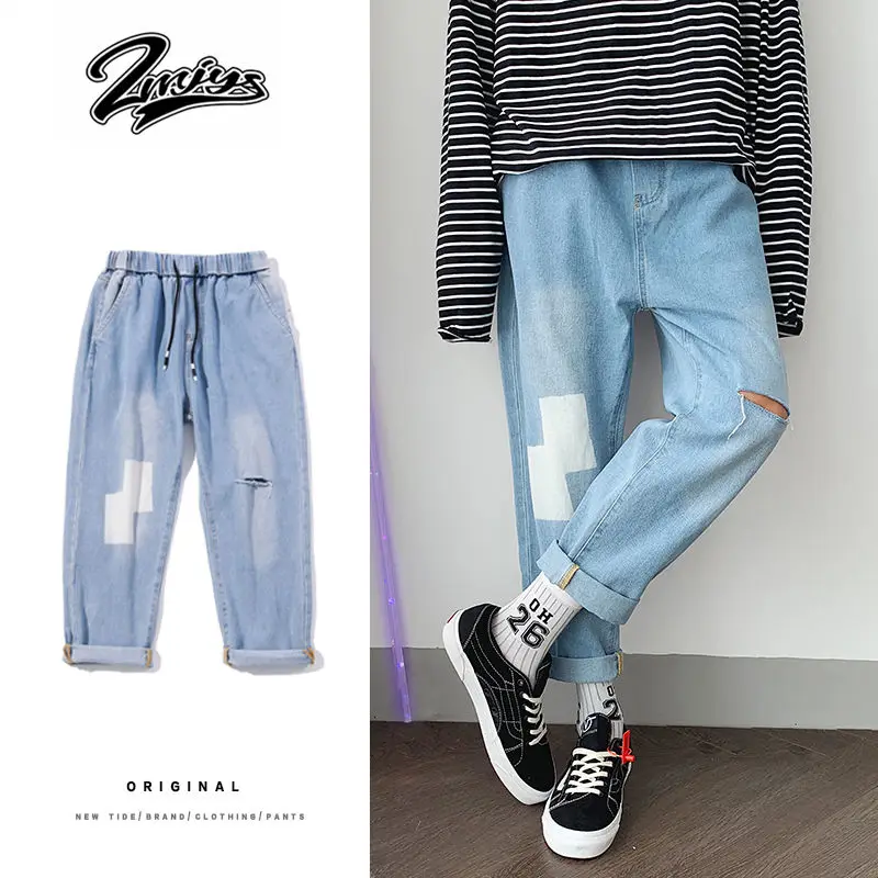 Новинка 2020 Модные свободные прямые джинсы в стиле хип-хоп уличная одежда мужские